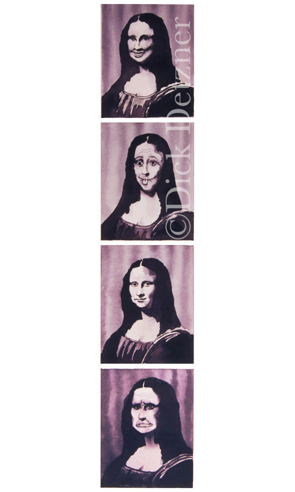 4 images of Mona Lisa making faces