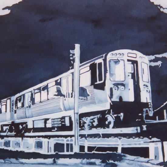 Chicago El train at night