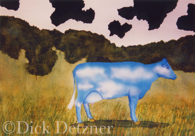 Cow with skin that looks loike clouds on a sky