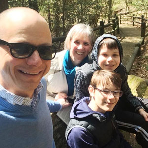 Tom, Stephanie, Nathaniel and Theodoreon a forest trail